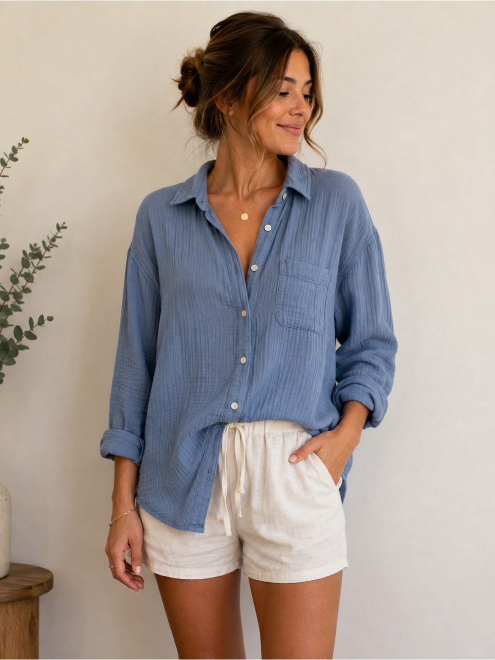 Time and Tru Soft Blue Button-Down Shirt